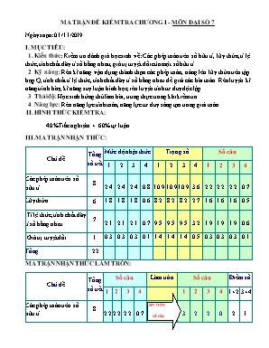Ma trận đề kiêm tra Chương I - Môn Đại số 7 - Năm học 2019-2020